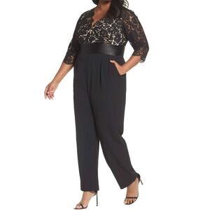 NEW Eliza J Black Beige Women's Size 20W Plus Lace Bodice Jumpsuit